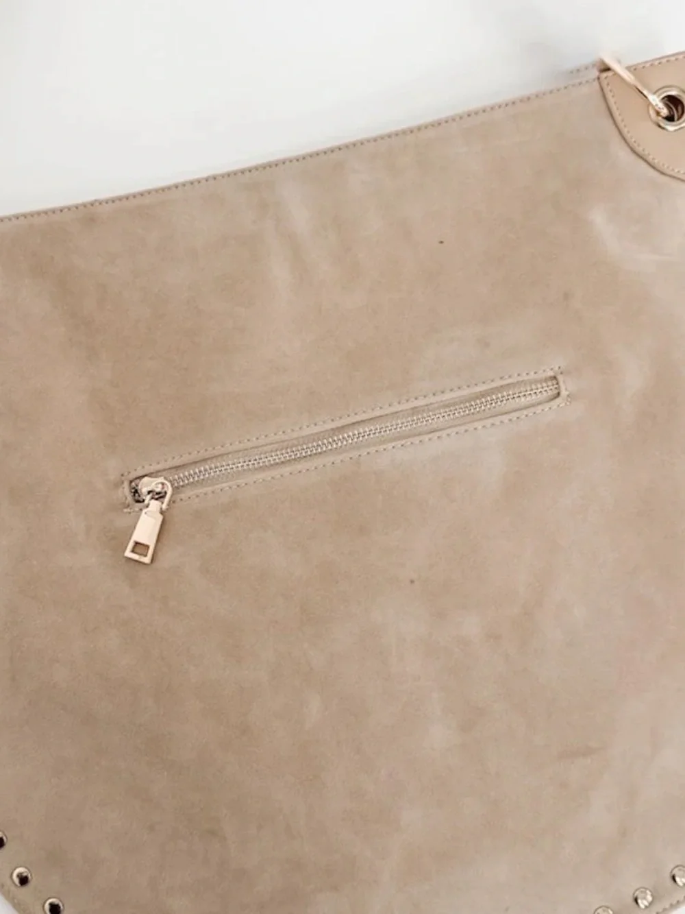 Pretty Simple Rosalie Gold Rivet Luxe Vegan/Faux Suede Hobo Bag Versatile Oat